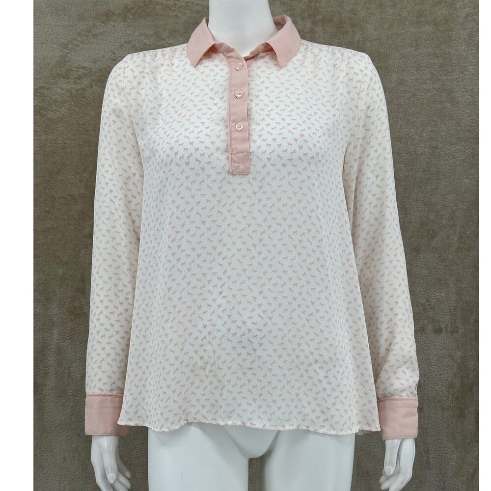 Free People Top Womens XS Pink Sheer Mini Horse Print Preppy Boho Soft Romantic